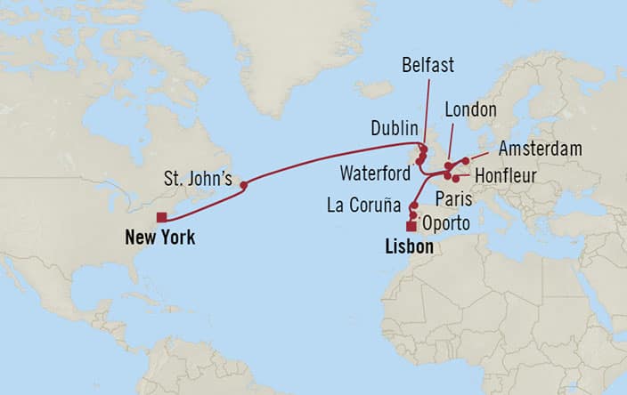 Oceania Cruises | 21-Nights from Lisbon to New York Cruise Iinerary Map