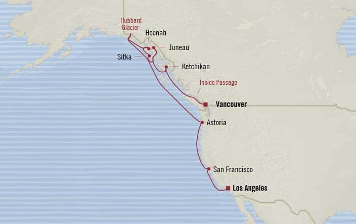 Oceania Cruises | 12-Nights from Los Angeles to Vancouver Cruise Iinerary Map