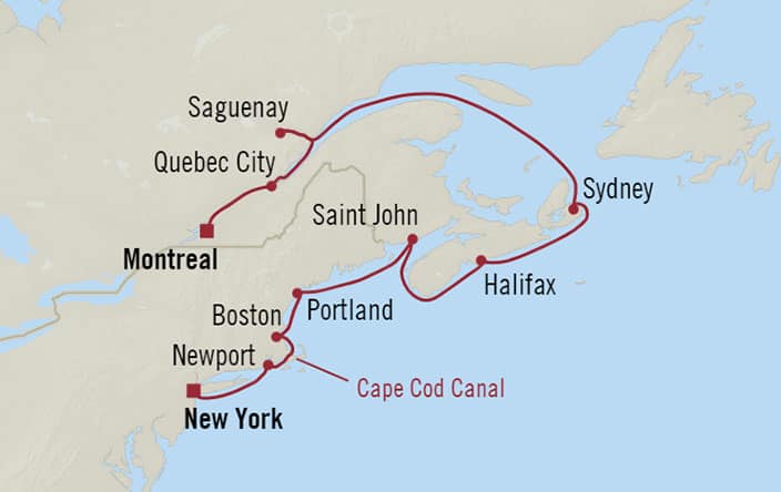 Oceania Cruises | 10-Nights from New York to Montreal Cruise Iinerary Map