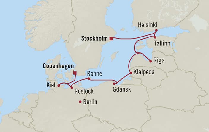 Oceania Cruises | 11-Nights from Copenhagen to Stockholm Cruise Iinerary Map