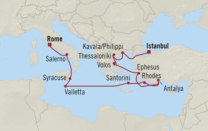 Oceania Cruises | 12-Nights from Istanbul to Rome Cruise Iinerary Map