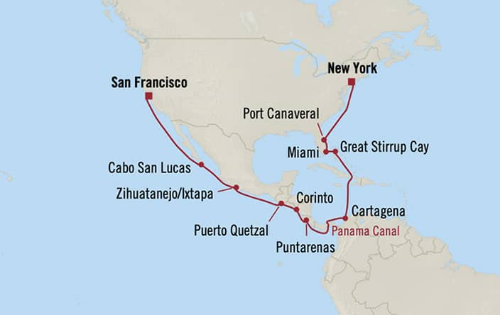 Oceania Cruises | 20-Nights from San Francisco to New York Cruise Iinerary Map
