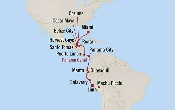 Oceania Cruises | 18-Nights from Lima/machu Picchu (callao) to Miami Cruise Iinerary Map