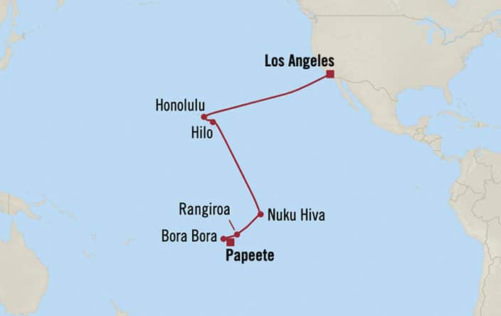Oceania Cruises | 18-Nights from Papeete to Los Angeles Cruise Iinerary Map