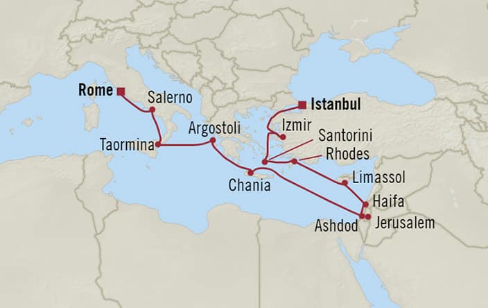 Oceania Cruises | 14-Nights from Istanbul to Rome Cruise Iinerary Map