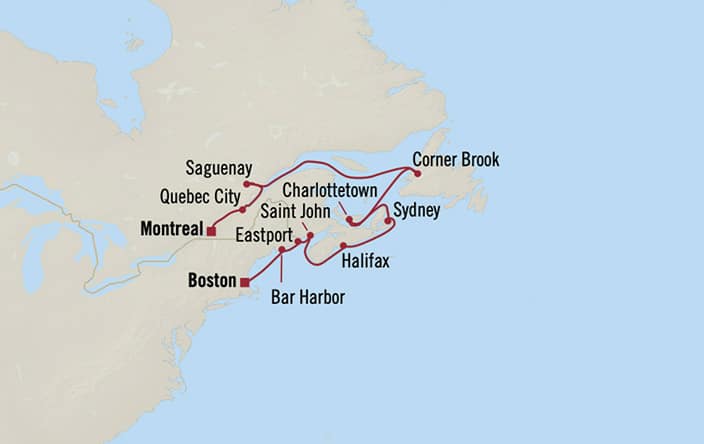 Oceania Cruises | 11-Nights from Boston to Montreal Cruise Iinerary Map