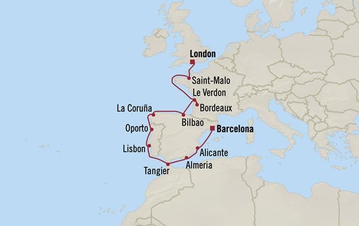 Oceania Cruises | 24-Nights from London to Trieste Cruise Iinerary Map