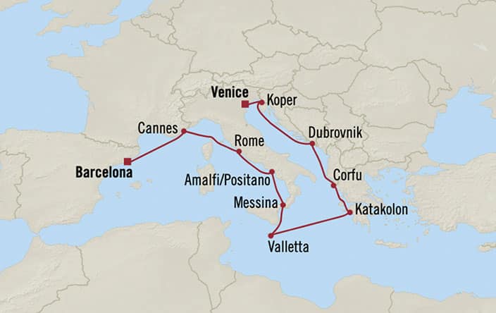 Oceania Cruises | 12-Nights from Barcelona to Trieste Cruise Iinerary Map
