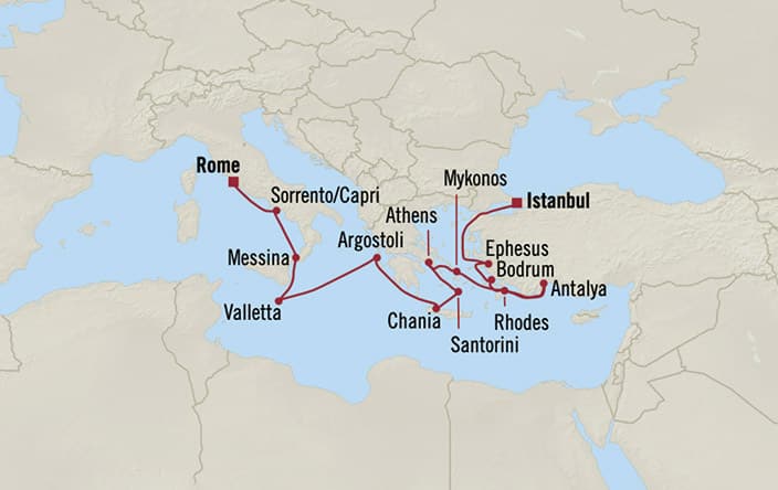 Oceania Cruises | 14-Nights from Rome to Istanbul Cruise Iinerary Map