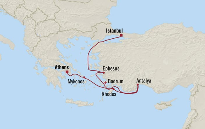 Oceania Cruises | 7-Nights from Athens to Istanbul Cruise Iinerary Map