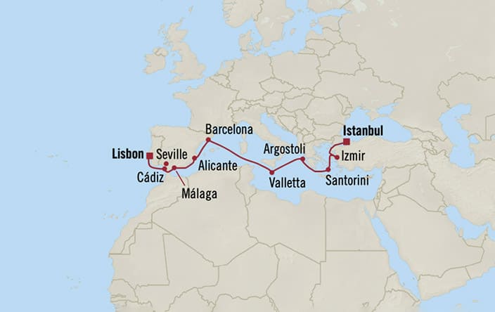 Oceania Cruises | 12-Nights from Istanbul to Lisbon Cruise Iinerary Map