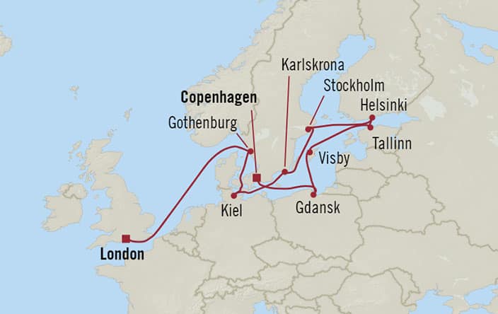 Oceania Cruises | 12-Nights from London to Copenhagen Cruise Iinerary Map