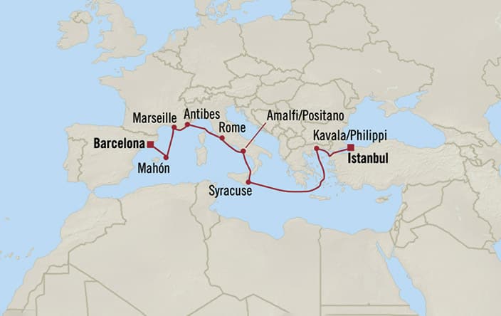 Oceania Cruises | 10-Nights from Barcelona to Istanbul Cruise Iinerary Map