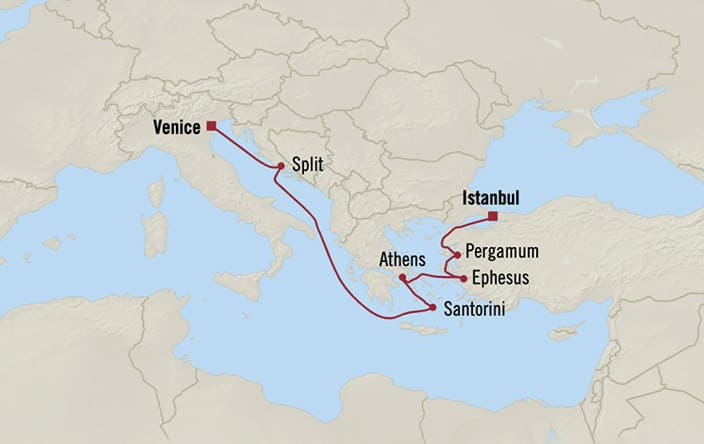 Oceania Cruises | 8-Nights from Venice to Istanbul Cruise Iinerary Map