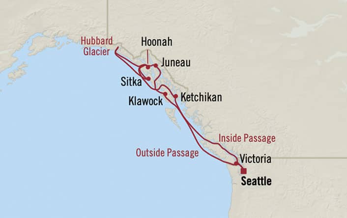Oceania Cruises | 10-Nights Roundtrip from Seattle Cruise Iinerary Map