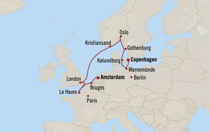 Oceania Cruises | 26-Nights from Copenhagen to Barcelona Cruise Iinerary Map