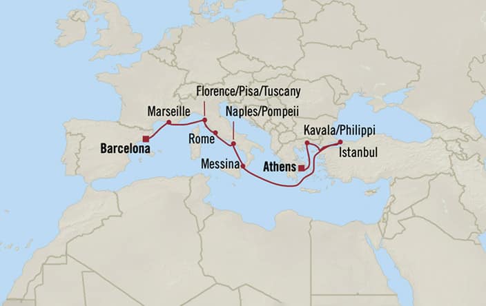 Oceania Cruises | 10-Nights from Athens to Barcelona Cruise Iinerary Map