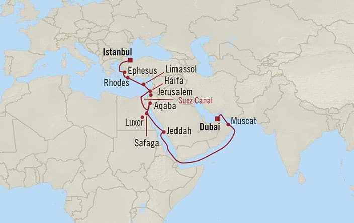 Oceania Cruises | 20-Nights from Istanbul to Dubai Cruise Iinerary Map