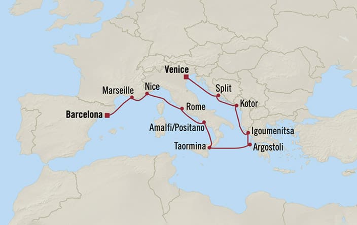 Oceania Cruises | 10-Nights from Trieste to Barcelona Cruise Iinerary Map