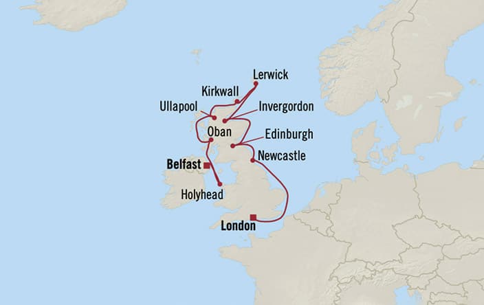 Oceania Cruises | 10-Nights from London to Belfast Cruise Iinerary Map