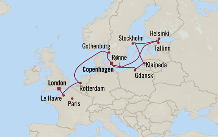 Oceania Cruises | 12-Nights from London to Copenhagen Cruise Iinerary Map