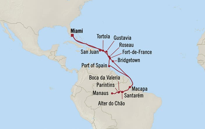 Oceania Cruises | 24-Nights Roundtrip from Miami Cruise Iinerary Map