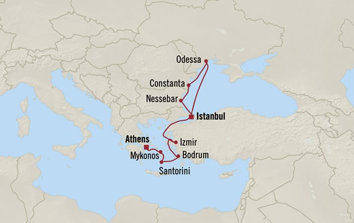 Oceania Cruises | 10-Nights from Athens to Istanbul Cruise Iinerary Map