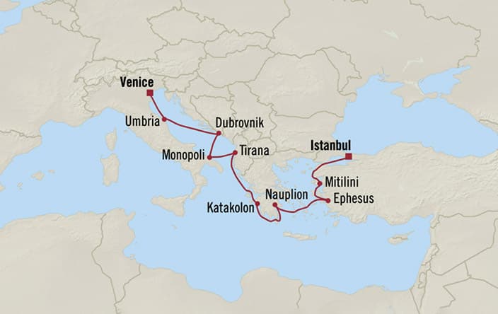 Oceania Cruises | 10-Nights from Istanbul to Venice Cruise Iinerary Map