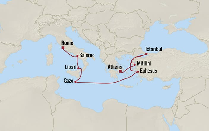Oceania Cruises | 9-Nights from Athens to Rome Cruise Iinerary Map