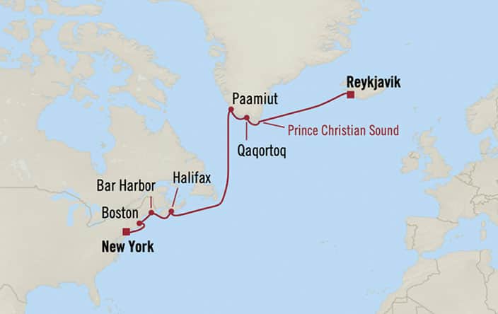 Oceania Cruises | 11-Nights from New York to Reykjavik Cruise Iinerary Map