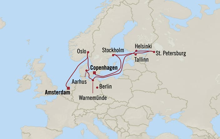 Oceania Cruises | 19-Nights from Amsterdam to London Cruise Iinerary Map