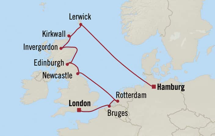 Oceania Cruises | 9-Nights from Hamburg to London Cruise Iinerary Map