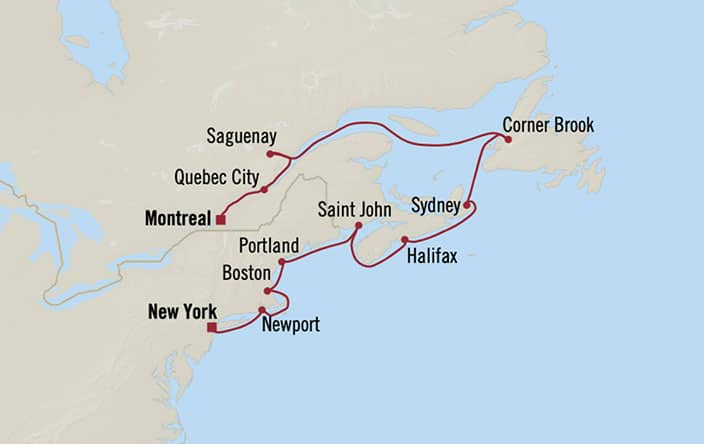 Oceania Cruises | 11-Nights from Montreal to New York Cruise Iinerary Map