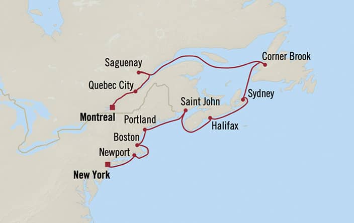 Oceania Cruises | 25-Nights from Montreal to Oranjestad Cruise Iinerary Map