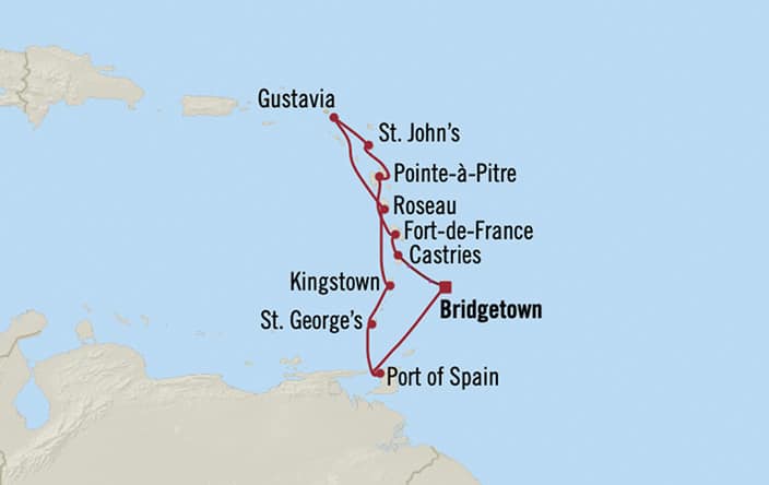 Oceania Cruises | 10-Nights Roundtrip from Bridgetown Cruise Iinerary Map