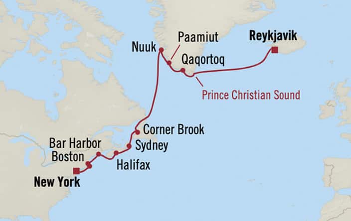 Oceania Cruises | 14-Nights from New York to Reykjavik Cruise Iinerary Map