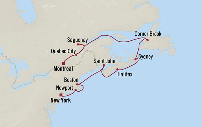 Oceania Cruises | 11-Nights from New York to Montreal Cruise Iinerary Map