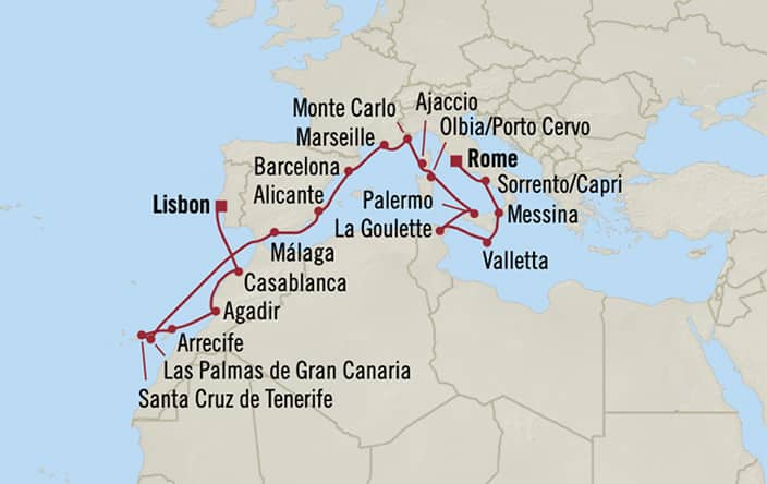 Oceania Cruises | 20-Nights from Venice to Lisbon Cruise Iinerary Map