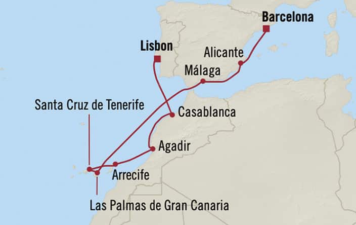 Oceania Cruises | 10-Nights from Barcelona to Lisbon Cruise Iinerary Map