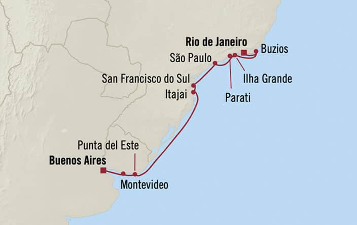 Oceania Cruises | 10-Nights from Buenos Aires to Rio de Janeiro Cruise Iinerary Map