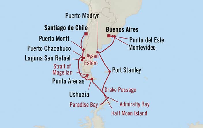 Oceania Cruises | 20-Nights from Santiago to Buenos Aires Cruise Iinerary Map