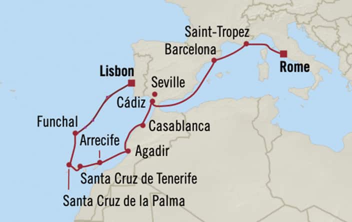 Oceania Cruises | 12-Nights from Rome to Lisbon Cruise Iinerary Map