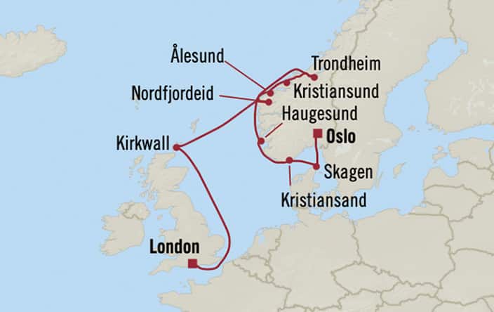 Oceania Cruises | 10-Nights from Oslo to London Cruise Iinerary Map