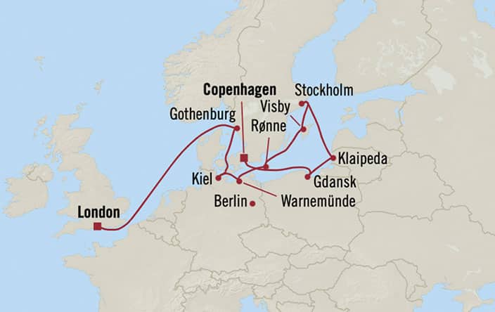 Oceania Cruises | 10-Nights from London to Copenhagen Cruise Iinerary Map
