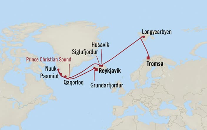 Oceania Cruises | 15-Nights from Tromso to Reykjavik Cruise Iinerary Map
