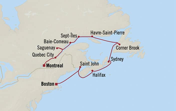 Oceania Cruises | 11-Nights from Montreal to Boston Cruise Iinerary Map