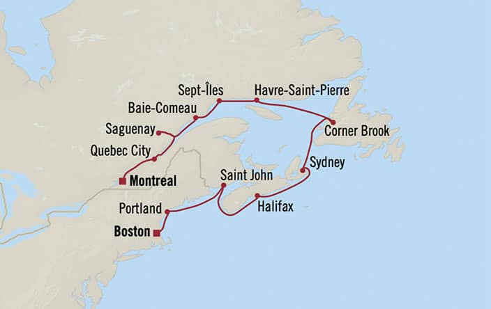 Oceania Cruises | 11-Nights from Boston to Montreal Cruise Iinerary Map