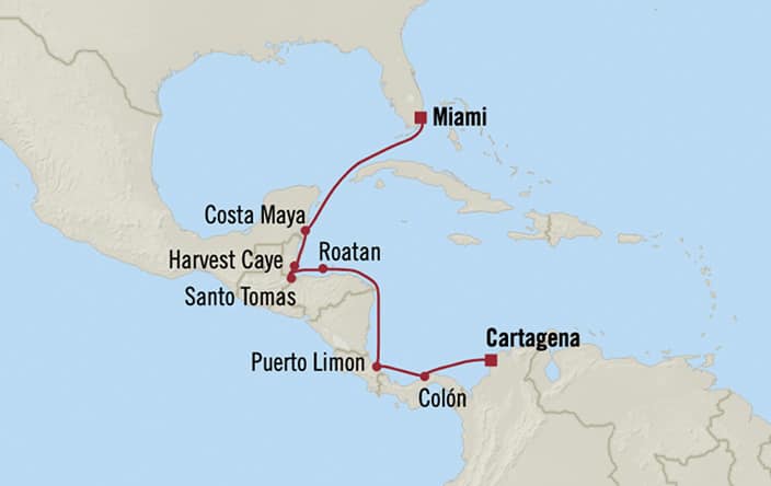 Oceania Cruises | 10-Nights from Miami to Cartagena Cruise Iinerary Map