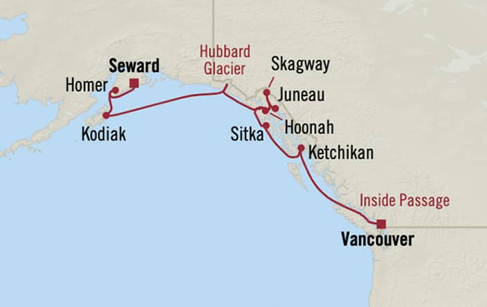 Oceania Cruises | 10-Nights from Seward to Vancouver Cruise Iinerary Map