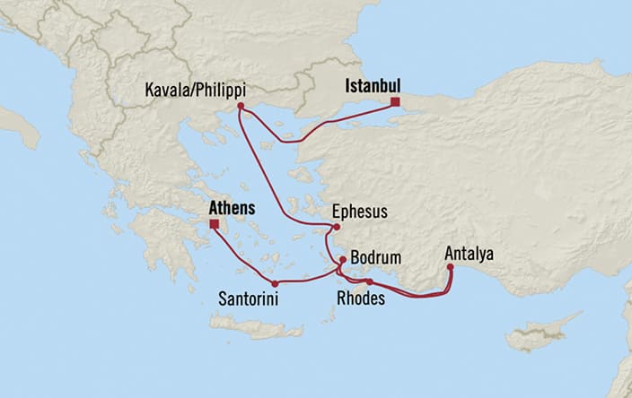Oceania Cruises | 7-Nights from Istanbul to Athens Cruise Iinerary Map